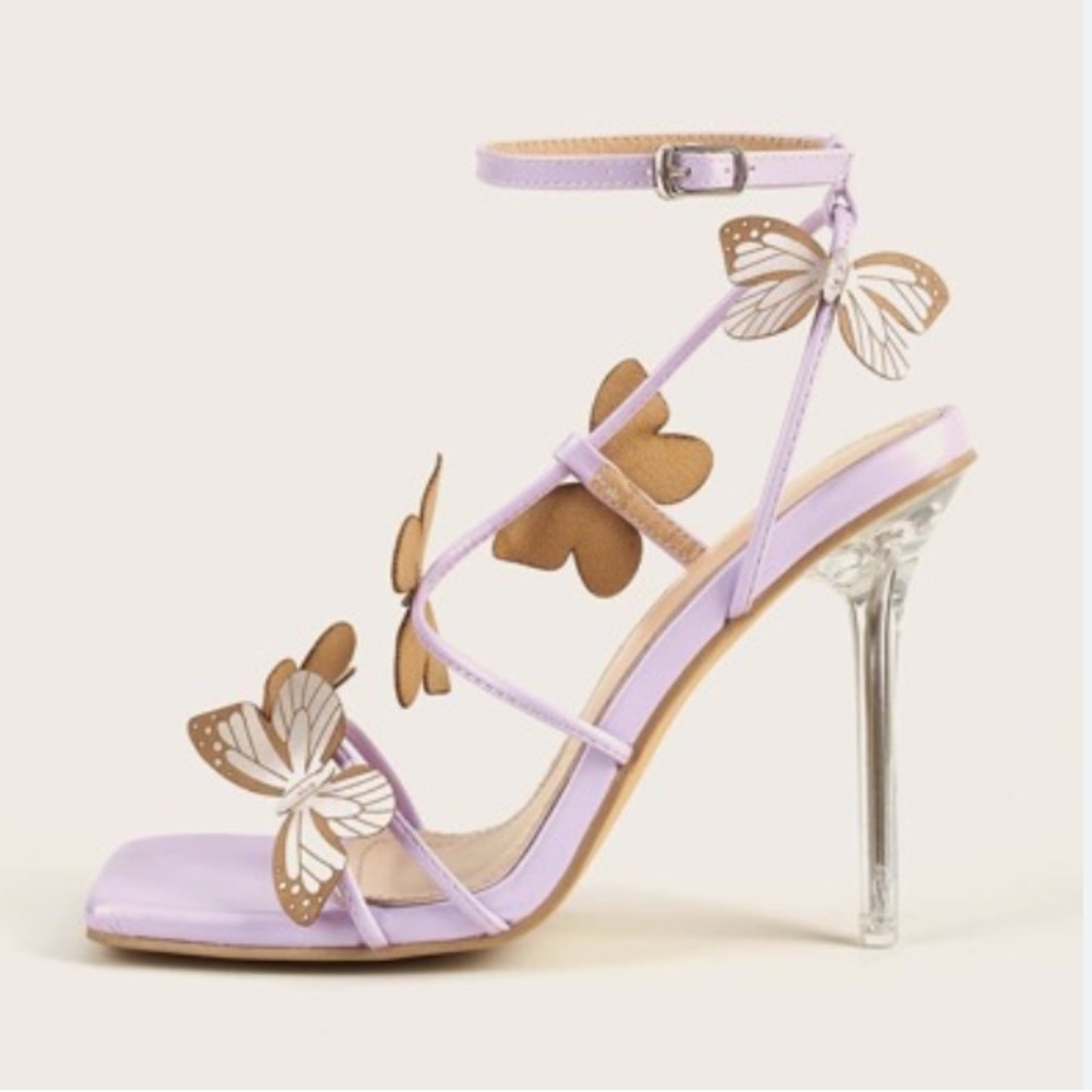 Lavender Butterfly Embellished Heels - Picture 3 of 15
